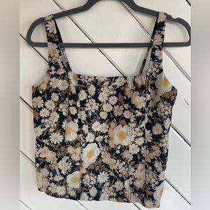Abercrombie & Fitch Black Floral Square Neck Corset Camisole Tank